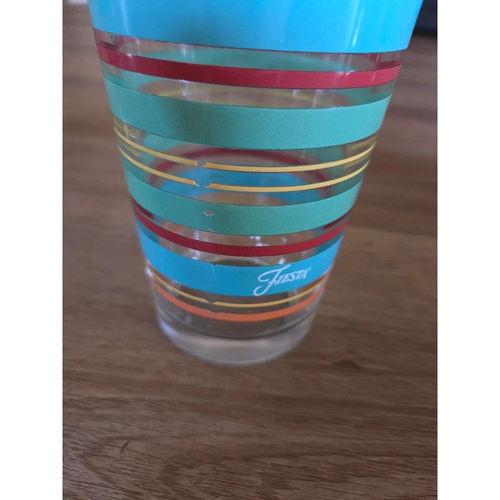 Fiesta Multi Color Striped Glass Tumblers‎ Set of 6 Water Glasses Retro MCM